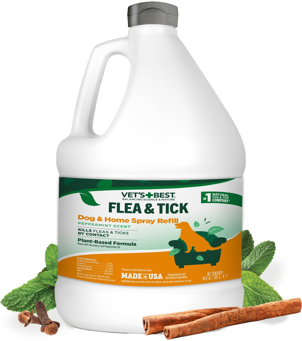 Botella Vet's Best 96 oz frontal mostrando formato recarga y ahorro