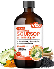 VEV botella frontal mostrando Soursop Bitters y facilidad de uso