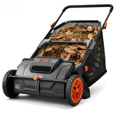 VEVOR front view of 21-inch sweeper showing full sweep width and collection bag benefit