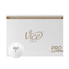 Vice Golf showing front pack and 24 balls with clear branding and performance benefits