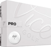 Vice Golf pelota frontal blanca mostrando logo y acabado para control preciso