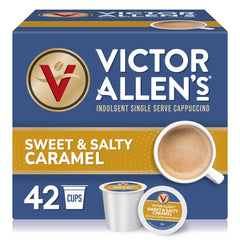 Victor Allen's front packaging showing 42 pods and caramel cappuccino appeal