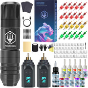 Vidattx POSEIDON frente del kit con accesorios, facilita empezar tatuajes