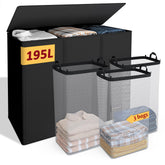 Vincona front view with lid showing tidy storage and concealed laundry benefit