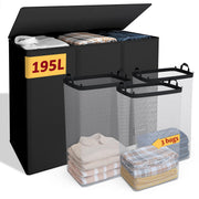 Vincona front view with lid showing tidy storage and concealed laundry benefit