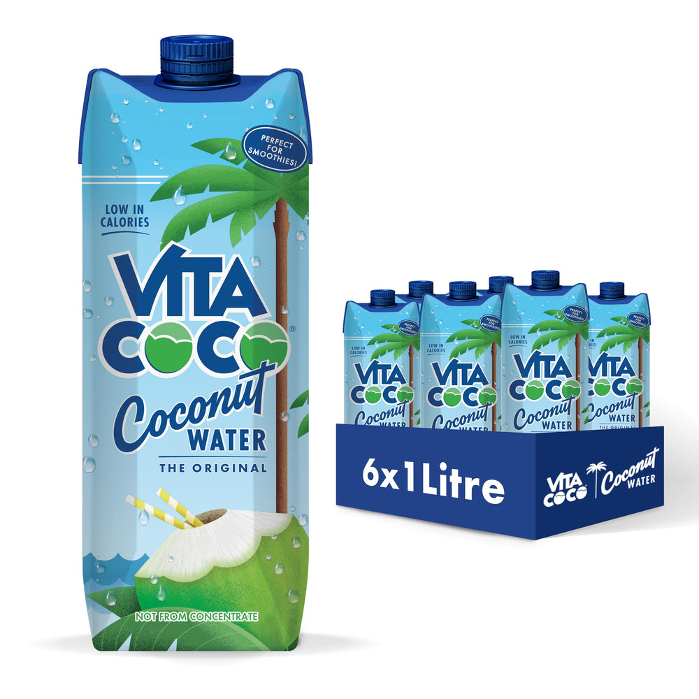 Vita Coco frontal pack de 6 mostrando botellas grandes y comodidad