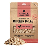 Vital Essentials front packaging showing 10 oz chicken breast bag and clear branding
