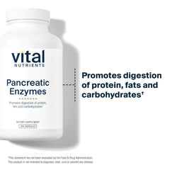 Vital Nutrients cápsula junto a un plato para ilustrar uso con las comidas y digestión mejorada