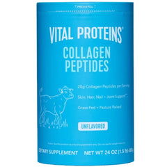 Vital Proteins frontal del envase mostrando etiqueta clara y práctico envase