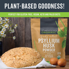 Viva Naturals cucharada de psyllium midiendo dosis diaria rápida