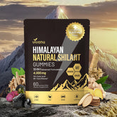 VivoNu paquete frontal de gomitas Shilajit muestra presentación y beneficios