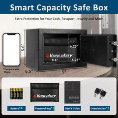 Voncabay keypad and indicator light close-up, shows easy code entry and battery warning