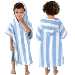 VOOVA & MOVAS poncho frontal con rayas azul claro, secado y confort inmediato