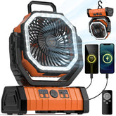 VOSFEEL ventilador frontal y embalaje mostrando diseño portátil y batería grande