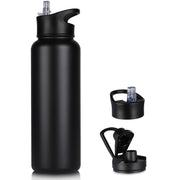 VQRRCKI vista frontal de la botella negra mostrando capacidad 40 oz y diseño resistente