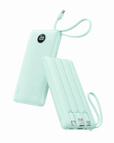VRURC vista frontal del cargador portátil mostrando su tamaño y oferta todo en uno