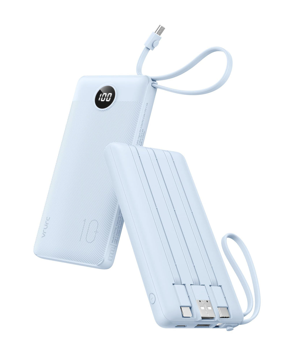 VRURC vista frontal del power bank mostrando diseño compacto y beneficio portátil