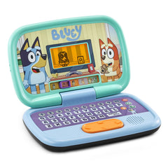VTech Bluey abierto mostrando pantalla y teclado, adecuado para juego en viajes