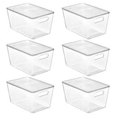 Vtopmart front view of six clear stackable bins showing organized storage benefit