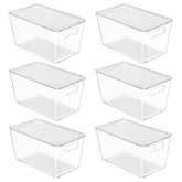 Vtopmart front view of six clear stackable bins showing organized pantry benefit