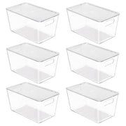 Vtopmart front view of six clear stackable bins showing organized pantry benefit