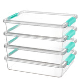 Vtopmart front view of four clear bins showing neat compact packaging and storage benefit