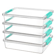 Vtopmart front view of four clear bins showing neat compact packaging and storage benefit