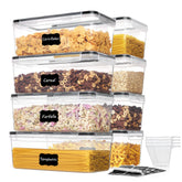 Vtopmart front view of eight airtight canisters showing uniform organization and easy access