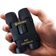 VULNESS front view showing compact binoculars and foldable design for portability