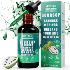 Vyxion frasco al frente mostrando Soursop Bitters para uso diario