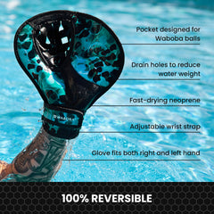 Waboba glove wrist strap detail for secure, adjustable fit during play