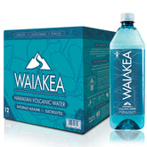 Waiākea frente del pack de 12 botellas 1L, envase reciclado y marca visible