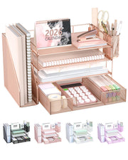 WALI rose gold front view showing organized trays and tidy desktop benefit