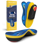 WalkHero plantilla frontal y empaque mostrando ajuste y comodidad