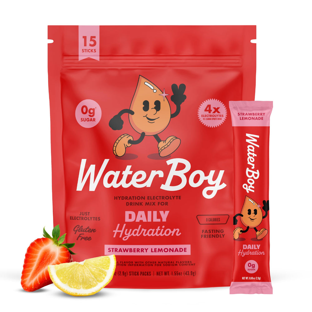 Waterboy empaque frontal sabor fresa limonada mostrando presentación y conveniencia