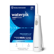 Waterpik Cordless 1100 frente con caja mostrando portabilidad y garantía ADA