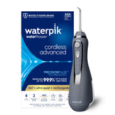 Waterpik Cordless Advanced front view showing controls and compact design for convenience