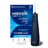 Waterpik frontal del irrigador mostrando diseño portátil y ahorro de espacio