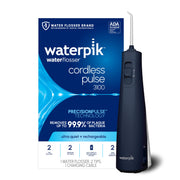 Waterpik frontal del irrigador mostrando diseño portátil y ahorro de espacio