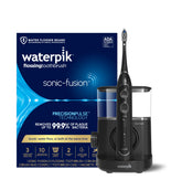 Waterpik Sonic-Fusion front view showing sleek black finish and combined cleaner