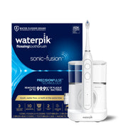 Waterpik Sonic-Fusion front view showing compact all-in-one design and convenience