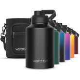 WATERSY frente del envase negro mostrando capacidad y diseño resistente