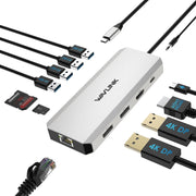 WAVLINK front view of docking station showing full-port layout and tidy desktop advantage