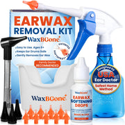 waxBgone kit front packaging showing complete ear cleaning set and benefits