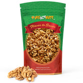 we got nuts front packaging showing 4 lb resealable bag and fresh walnuts benefit convenience