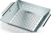 Weber front view of basket showing full stainless-steel pan and easy placement benefit