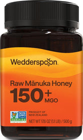 Wedderspoon front label jar showing brand and 150+ MGO for confident choice