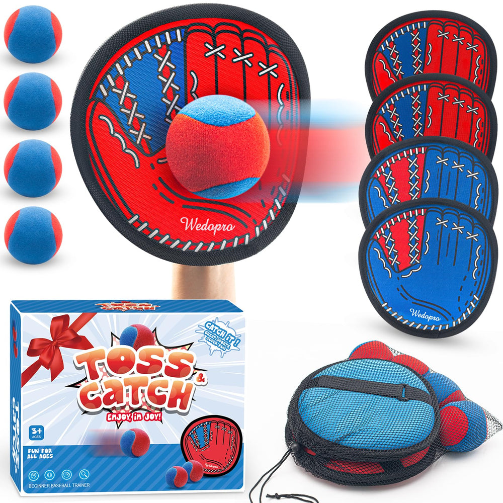 Wedopro vista frontal del paquete con palas y pelotas, ideal para actividades familiares