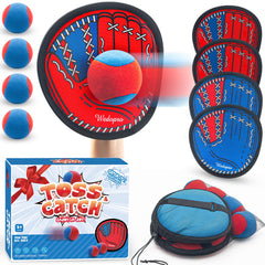 Wedopro vista frontal del paquete con palas y pelotas, ideal para actividades familiares