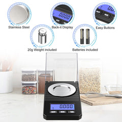 Weigh Gram pantalla LCD retroiluminada mostrando cifras nítidas en baja luz